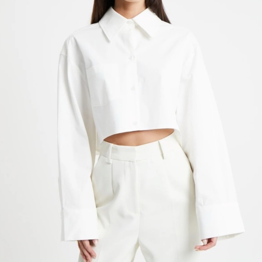 White Cropped Button-Up Shirt